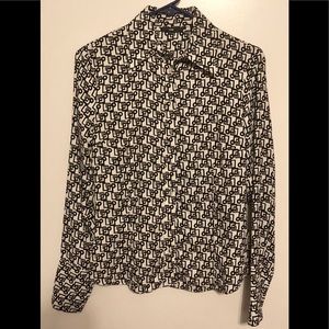 H&M BLACK & WHITE GEOMETRIC PRINT BLOUSE S EUC